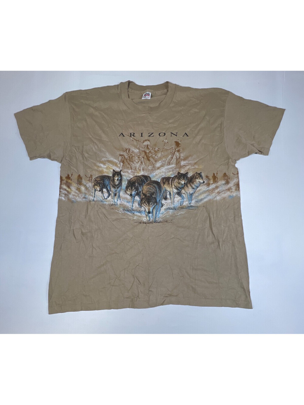 Vintage Anvil 1995 Arizona Wolf T-Shirt Men's 2XL Single Stitch Tan Graphic